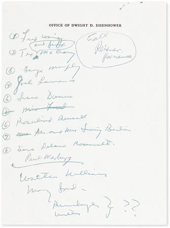 EISENHOWER, DWIGHT D. Autograph Letter Signed, to several celebrity supporters,